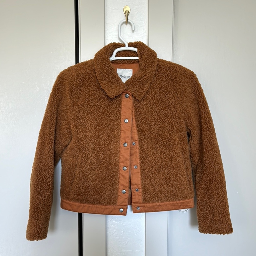 Madewell Brown Teddy Jacket with Cropped Fit and Soft Fuzzy Fabric